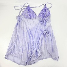 Shirley of Hollywood Small Lavender Satin Lace Babydoll Open Back Lingerie Slip