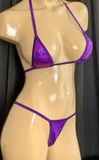 Rave Exotic Dancer Micro Style Thong Set Purple Hologram New Custom Made