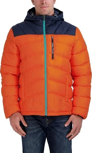 NAUTICA Men's XXL Water Wind Resistant Puffer Jacket N-83  2XL Orange/Navy image 2
