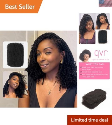 100% Human Hair Extensions - QVR 12'' Kinky Bulk for Dreadlock Repair & Styling