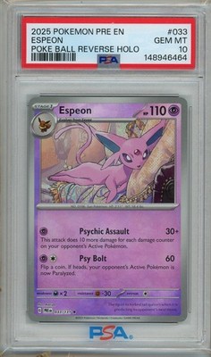 2025 POKEMON PRE EN-PRISMATIC EVOLUTIONS POKE BALL REVERSE HOLO ESPEON PSA 10