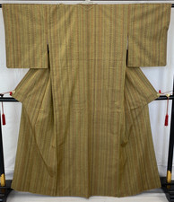 Japanese Vintage Kimono Silk Brow Tumugi Komon Traditional Authentic Length 62in