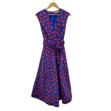 alice+olivia Blue Floral V Neck Sleeveless Tie Waist Dress Size 2 Auth