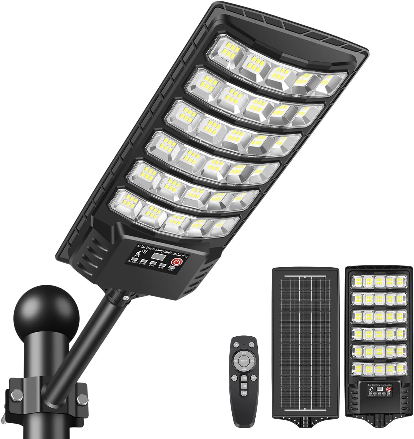 Lampione Solare Led Esterno, IP66 Impermeabile Faro Con Pannello Solari, 6000K L