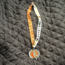 Basketball Medal Award with Orange and White Sports Neck Ribbon Lanyard
