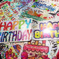 43 Happy Birthday Stickers Shiny Holographic Reflective Decals Labels Tags Seals