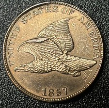 1857 Flying Eagle Cent Penny, Oh WOW, Choice AU++/Unc details