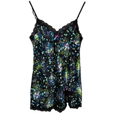 Victoria's Secret Satin Nightgown Size L Black Floral Lace Hem Babydoll