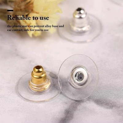 10 Bullet Clutch Earring Backs Ear Pads Clear Findings 12mm Safety Stoppers Gold