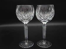 Pair of WATERFORD Crystal LISMORE Wine Hock Glasses 7 1/2" Tall MADE IN IRELAND