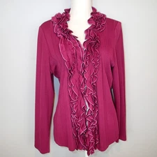 Ming Wang Ruffle Open Blazer sz xl Career Office jacket maroon purple