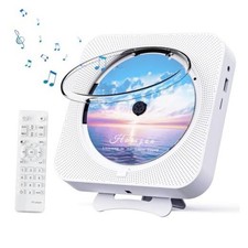 Bluetooth Portable Home CD Music Player with Remote Control, Timer, White