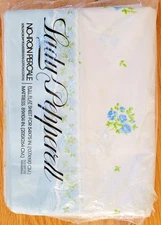 NEW Vtg Lady Pepperell Full Flat Percale Sheet Blue Floral w/Lace Trim In Pkg