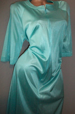 Vtg Ocean Blue Vanity Fair Zip Nylon Nightgown Robe L