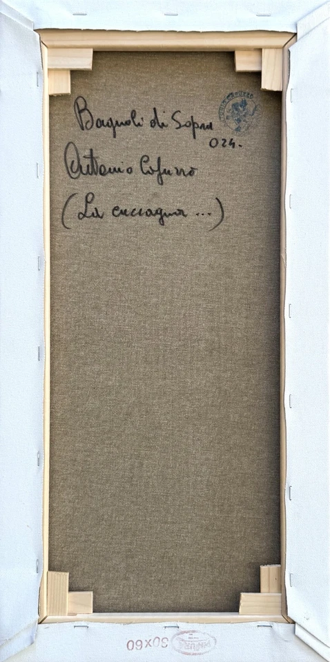 ANTONIO CAPUZZO 60x30 olio su tela " La cuccagna " autentica su foto e cornice - Immagine 3 di 3