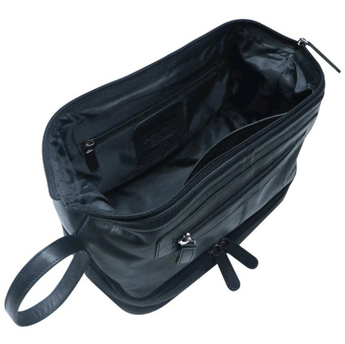 GreenWood Reise-Kulturbeutel Leder Schwarz Kosmetiktasche Toiletry
