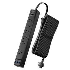 20Ft Extension Cord SUPERDANNY Flat Plug Surge Protector Power Strip 6 Outlets 3