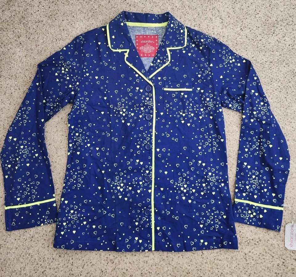 Novo com etiqueta conjunto de pijama Xhilaration y2k azul com coração amarelo neon... - Imagem 2 de 4