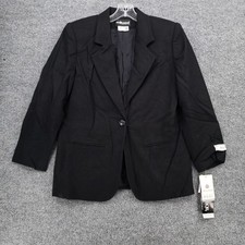 NEW Sag Harbor Blazer Womens 8P Petite Black One Button Pure New Wool Jacket