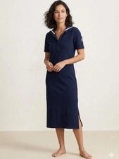 Vtg Lauren Ralph Lauren Sailor Collar Knit Midi Dress Anchor Crest Petite L