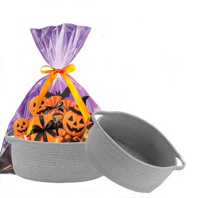 Modern Gray Storage Basket with Handles 100% Cotton Foldable Weaved Bin for O...