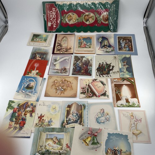 Vintage Christmas Cards and Holder Christian Lot 23 Crafting Signed Mid Century