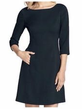 Vince Camuto Women's 6 Seamed Crepe A-Line Dress Black 3/4 Sleeve Lined Back Zip