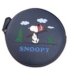 COACH X Peanuts Snoopy Ski Round Zip Navy Coin Case Snoopy Leather 4.25 Diameter