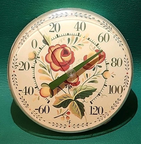 Vtg Avon Floral Design Thermometer Barometer Farmhouse Decor, Cracked 8"