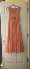 American Eagle Outfitters Orange Smocked Maxi Dress Strappy Sleeveless Size S