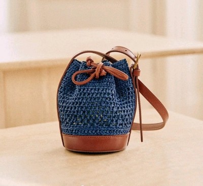 Sezane Nano Farrow Bucket Bag Blue and Brown