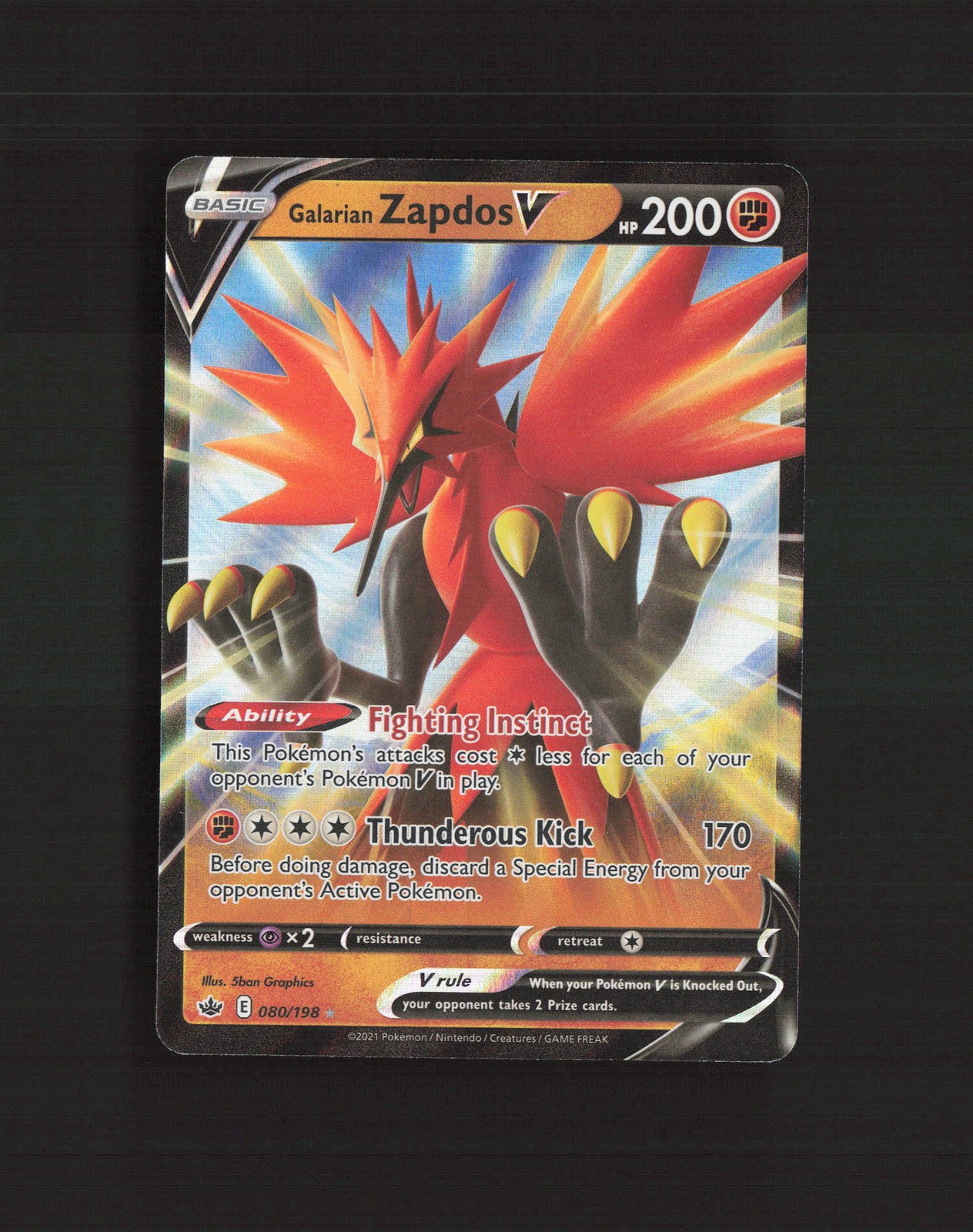 Galarian Zapdos V 080/198 Chilling Reign Ultra Rare Holo Pokemon Card NM