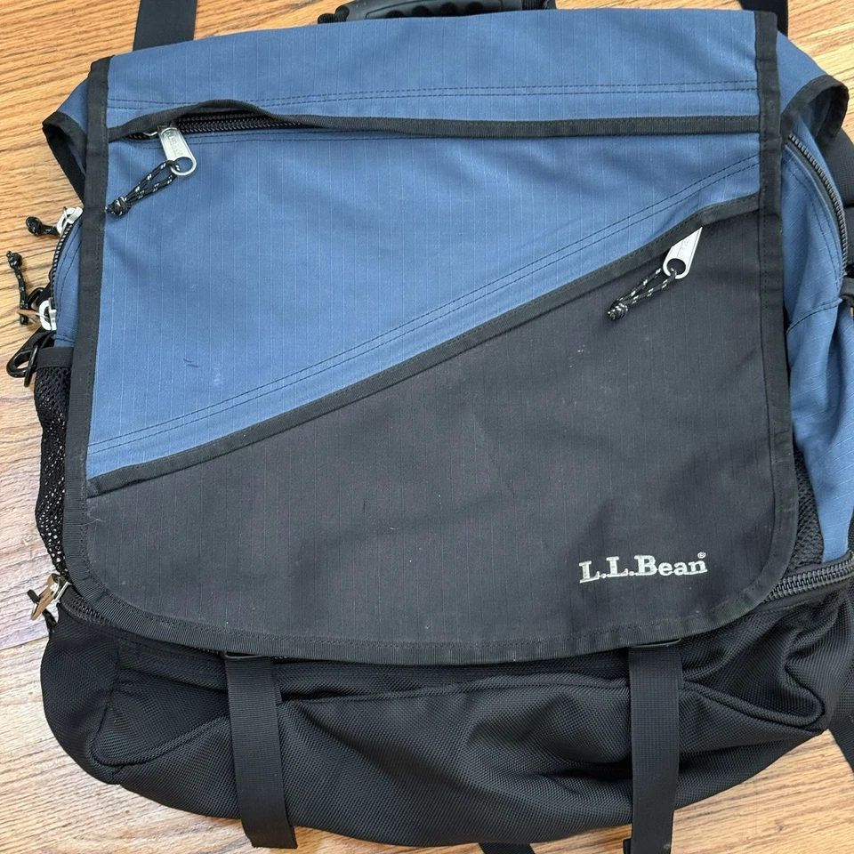 LL Bean Bolso Mensajero Mochila de Transporte Computadora Azul Marino Bolsillos Foto 2 de 4