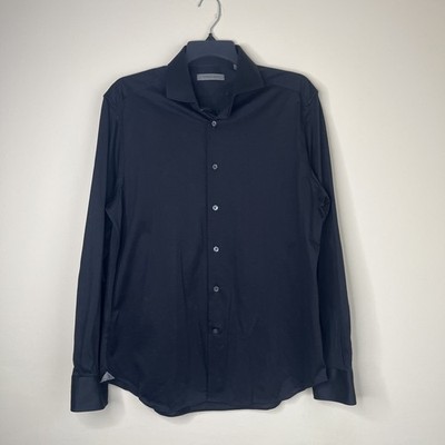 Corneliani Shirt Mens 16.5/41 Black Button Up Long Sleeve Slim fit Made in Italy