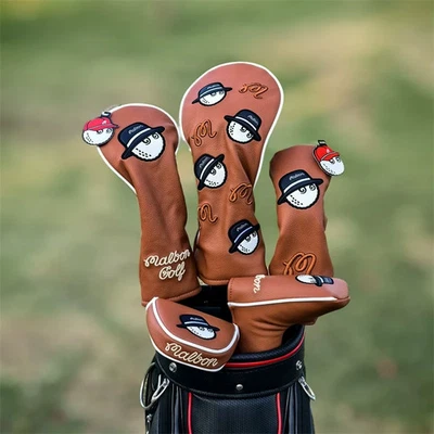 Malbon Golf Club Headcovers Fisherman Hat Chocolate, Wood Driver Hybrid Putter