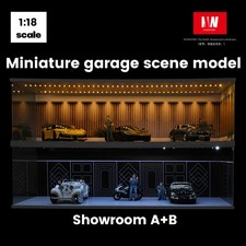 Diorama 1/18 Car Garage Model LED Light Street Car Showroom Scene Display Case