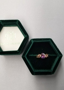 Authentic Molly Jewelry Gold Plated Crescent Inspired Pear Cut Amethyst Ring sz 4 925 SS