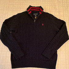 Polo Ralph Lauren Boys BLACK Cable-Knit 1/4 Zip Pullover Sweater L 14/16