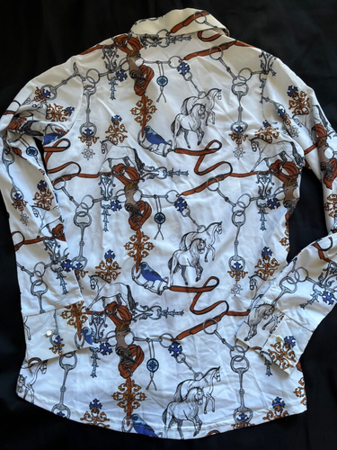 Espoir NWT White Carnival Button Shirt Equestrian Wear Sz Medium - Picture 3 of 5