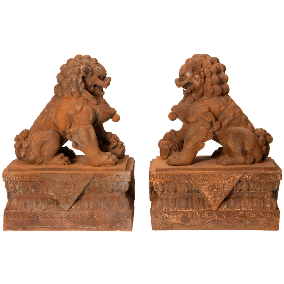 Estatuas de pátina oxidada Foo Dog de 18" (juego de dos) Foto 3 de 4