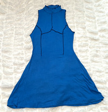 Urban Outfitters Blue Ribbed Seamed High Neck Blue Fit & Flare Women's Size L