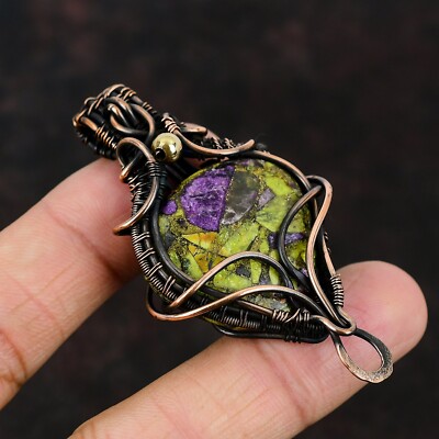 Stichtite Gemstone Jewelry Copper Birthday Gift Wire Wrapped Pendant 2.72''