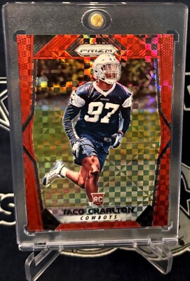 2017 Panini Prizm RED HYPERPLAID PRIZM Dallas Cowboys TACO CHARLTON Rookie # /49