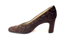 PANCALDI Brown Embellished Velvet Gold Accent Heel Pumps Sz6.5B