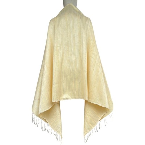 Real Thai Silk Shawl, Size 100x216cm, Cream-Ivory Yellow Color Hand Woven Scarf - Picture 5 of 6