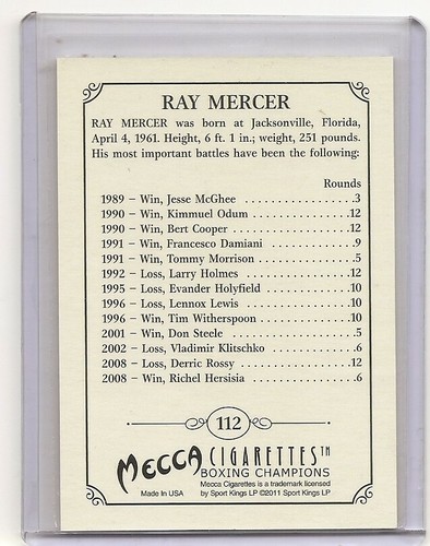 2011 Ringside Round Two Ray Mercer Turkey Red Gold Insert Card /9 #112 - Bild 2 von 2