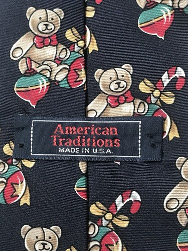 American Traditions Christmas Theme Italian Silk Necktie Teddy Bear/Toy 58” x 4” - Picture 6 of 11