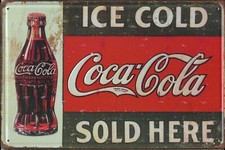 COCA COLA ICED COLD SOLD HERE EMBOSSED / 3D TIN SIGN (20x30cm)