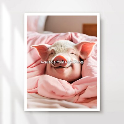 Schlafzimmer niedlich Kunst gemütlich schlafend Schwein schlafen entspannend Druck Wandbild Kinder rosa