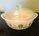 Glasbake Vintage "Jeanette" USA J514 2QT Casserole Dish With Lid (Rare) W&Green